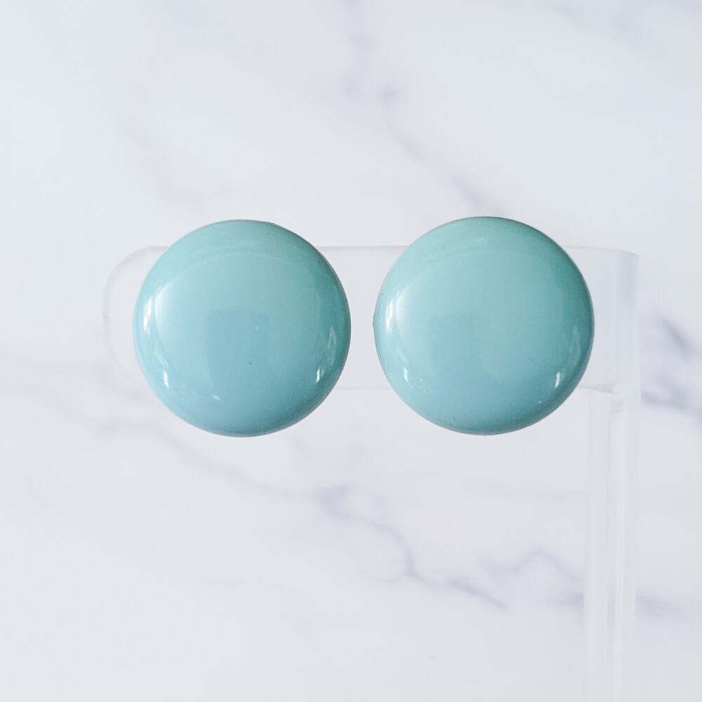 Vintage Screw On Earrings Turquoise Tone Retro Circle Slightly Domed